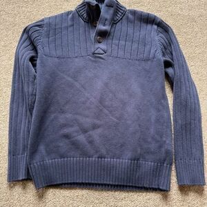 Eddie Bauer Men's Knit Pullover Sweater Mock Neck Button Blue Solid Size M